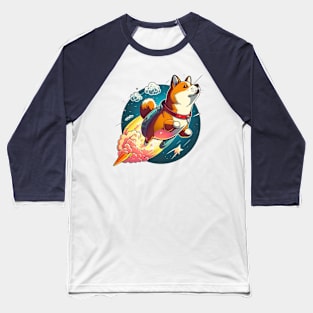 shiba inu flying into space with a rocket Baseball T-Shirt